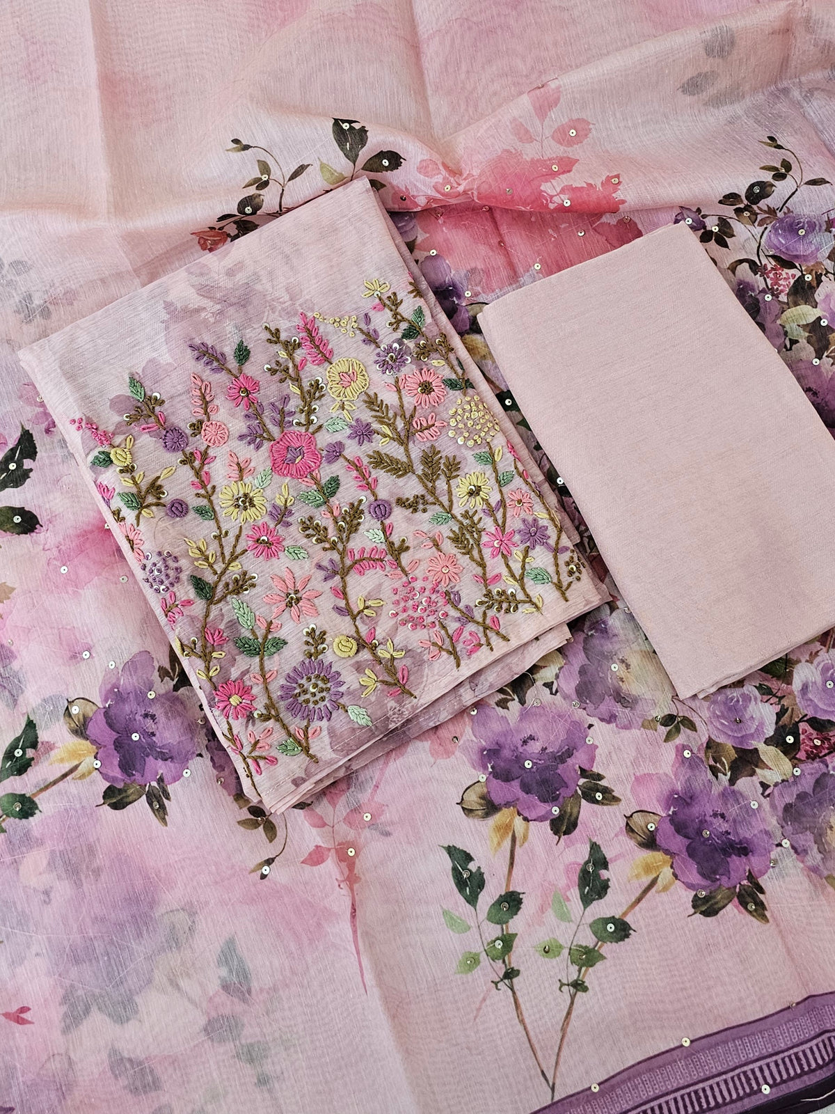 Chanderi with Heavy Hand Emboridery Unstitched Salwar Suit  - Purple