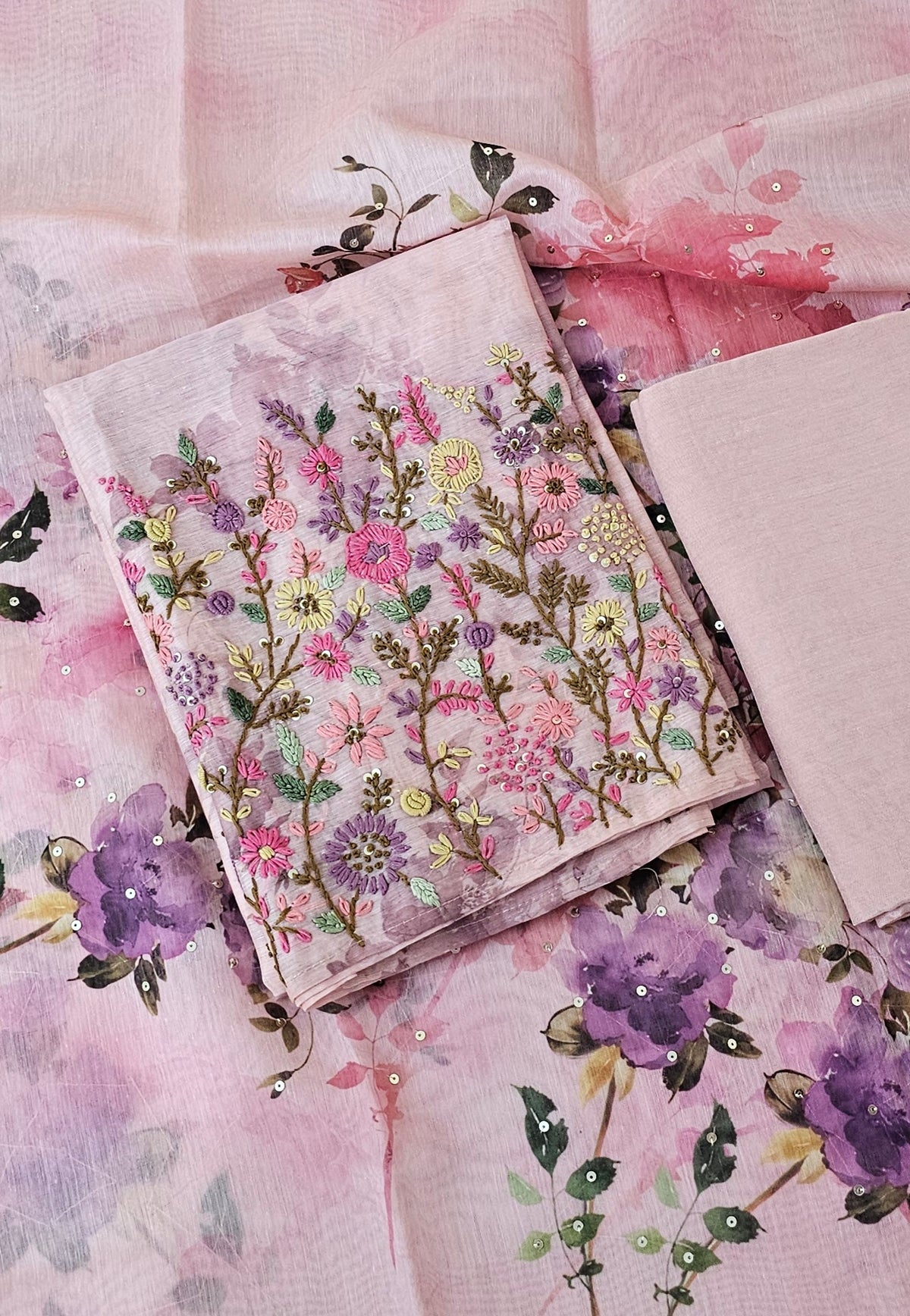 Chanderi with Heavy Hand Emboridery Unstitched Salwar Suit  - Purple