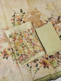 Chanderi with Heavy Hand Emboridery Unstitched Salwar Suit  - Green