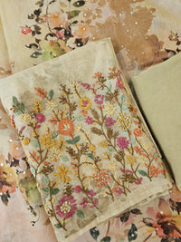 Chanderi with Heavy Hand Emboridery Unstitched Salwar Suit  - Green