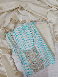 Modal Silk Unstitched Salwar Suit - Sea Blue and Violet Combo