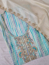 Modal Silk Unstitched Salwar Suit - Sea Blue and Violet Combo