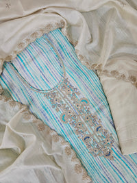 Modal Silk Unstitched Salwar Suit - Sea Blue and Violet Combo