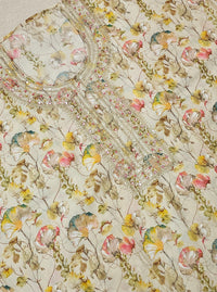 Modal Silk Unstitched Salwar Suit - Cream with Multi Shade Floral Prints