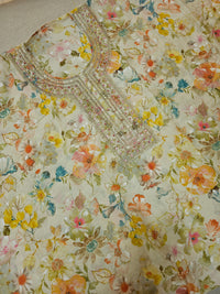 Modal Silk Unstitched Salwar Suit - Cream with Multi Shade Floral Prints