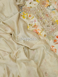 Modal Silk Unstitched Salwar Suit - Cream with Multi Shade Floral Prints