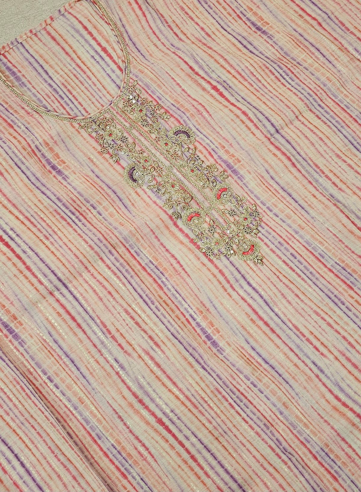 Modal Silk Unstitched Salwar Suit - Pinkish Red with Violet Combo