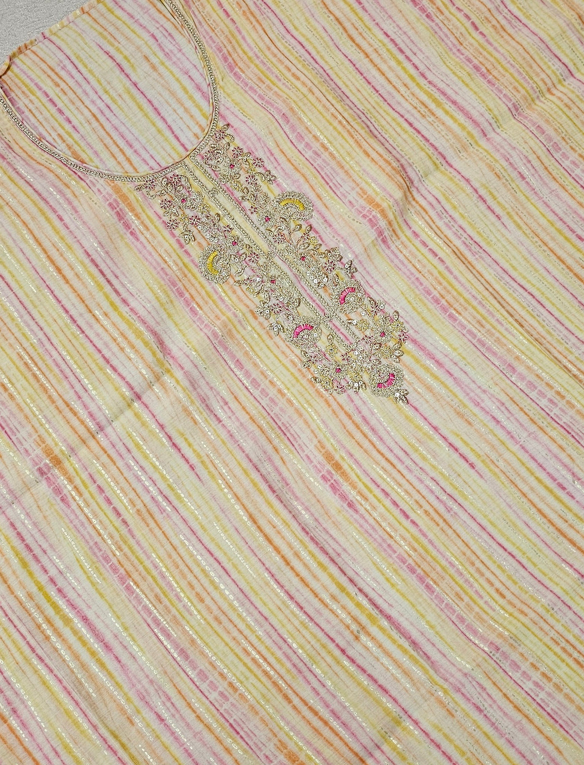 Modal Silk Unstitched Salwar Suit - Yellow and Pink Combo