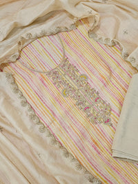 Modal Silk Unstitched Salwar Suit - Yellow and Pink Combo