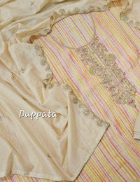 Modal Silk Unstitched Salwar Suit - Yellow and Pink Combo