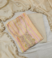 Modal Silk Unstitched Salwar Suit - Yellow and Pink Combo