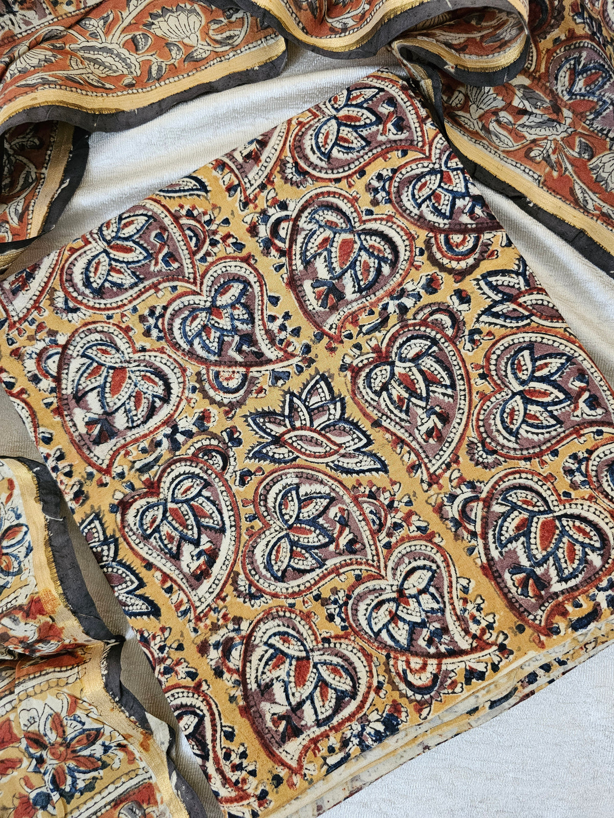 2pcs Set - Cotton with Ajark Print - Mustard Yellow with Orange