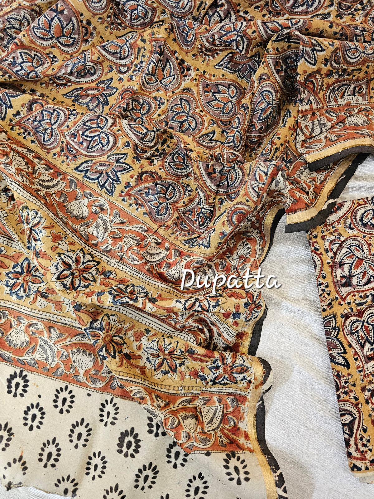 2pcs Set - Cotton with Ajark Print - Mustard Yellow with Orange