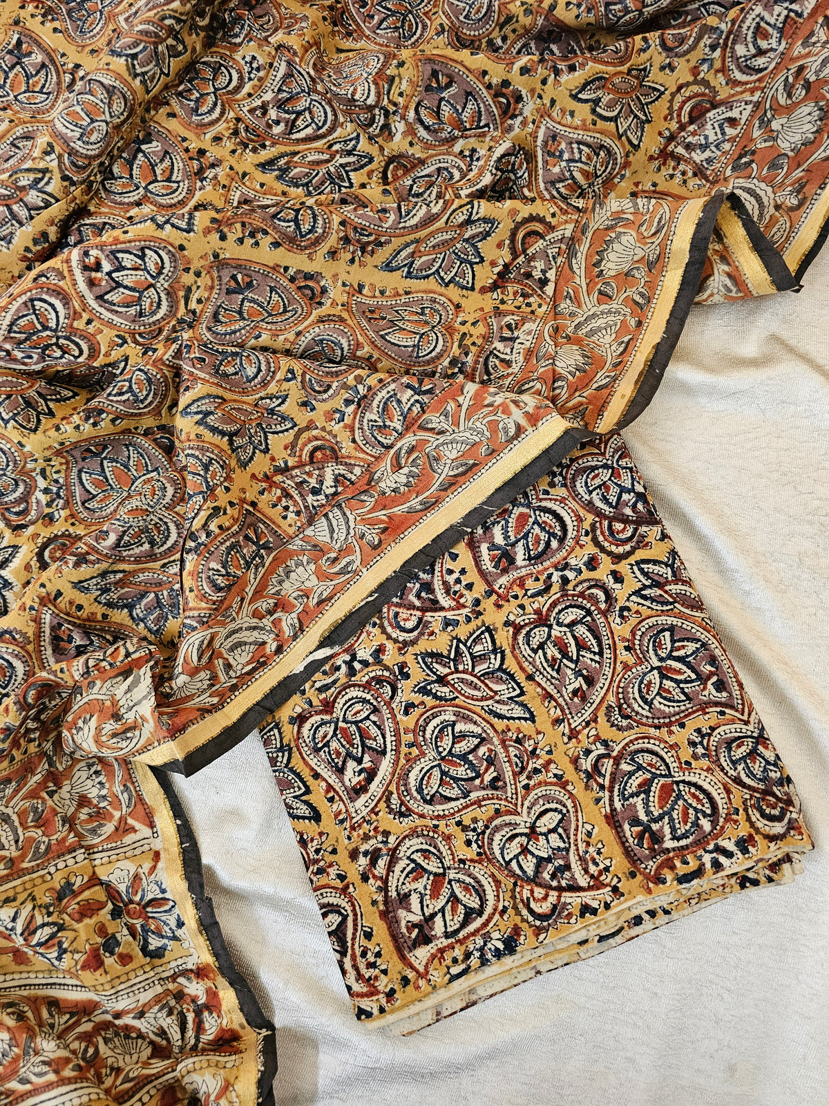 2pcs Set - Cotton with Ajark Print - Mustard Yellow with Orange