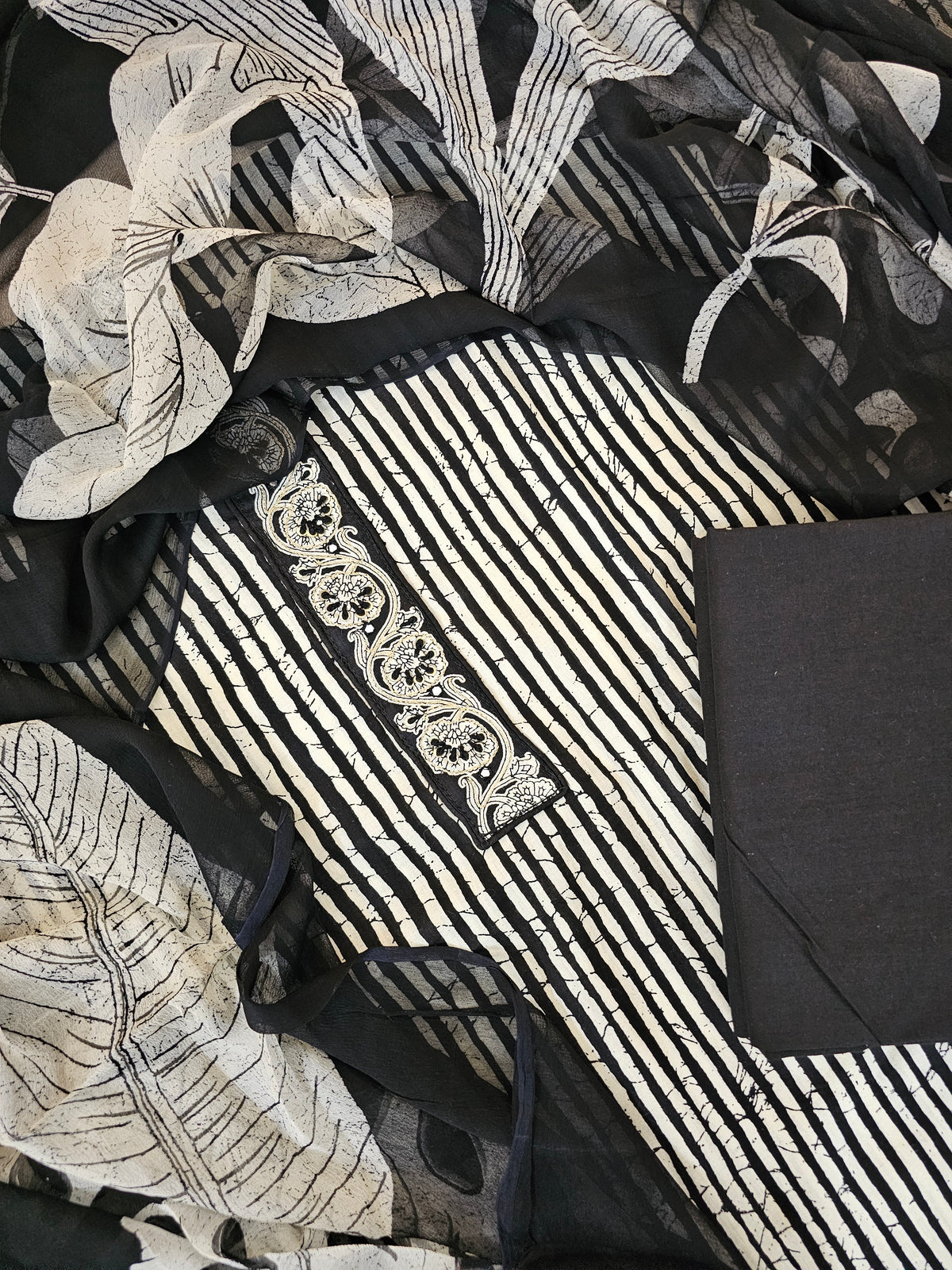 Cotton Unstitched Salwar - Black