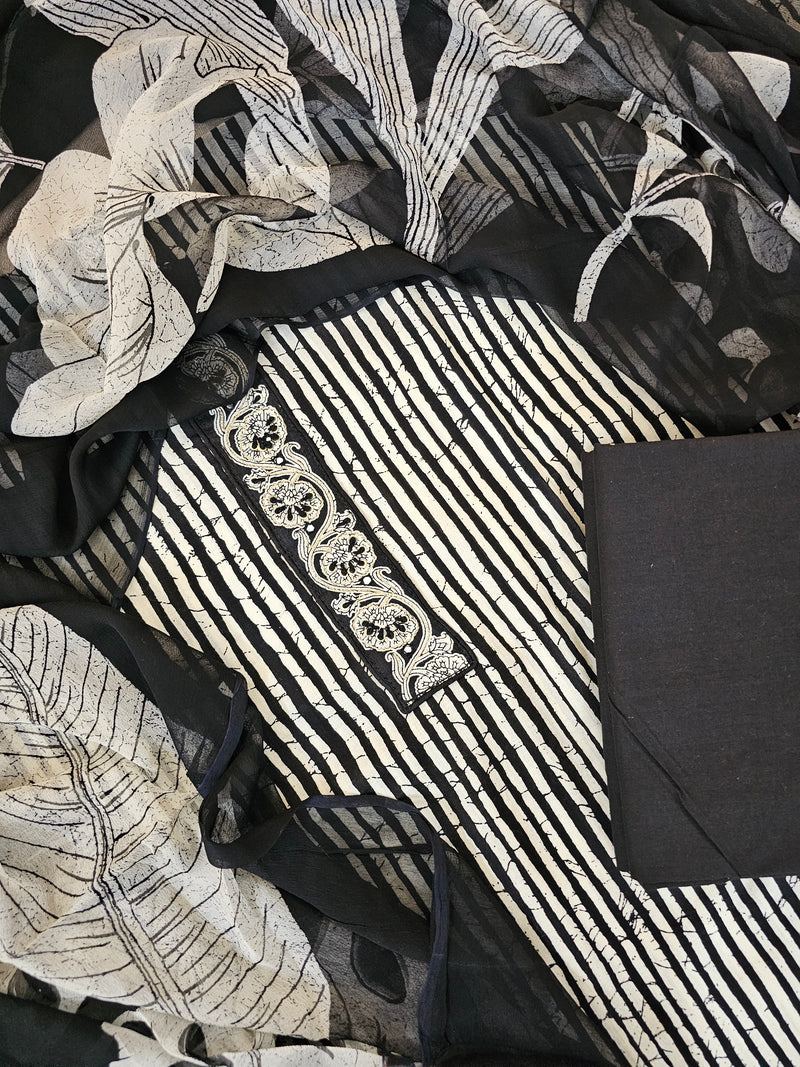 Cotton Unstitched Salwar - Black