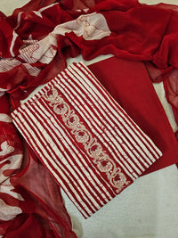 Cotton Unstitched Salwar - Red