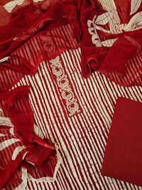Cotton Unstitched Salwar - Red