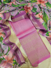 Mangalagiri Pattu Unstitched Suit - Pink