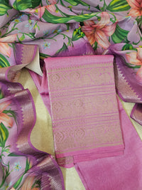 Mangalagiri Pattu Unstitched Suit - Pink