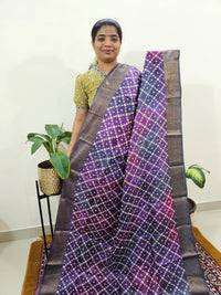 Purple with Grey Tussar Silk Saree with Zari Border