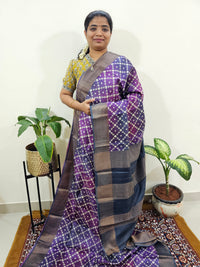 Purple with Grey Tussar Silk Saree with Zari Border