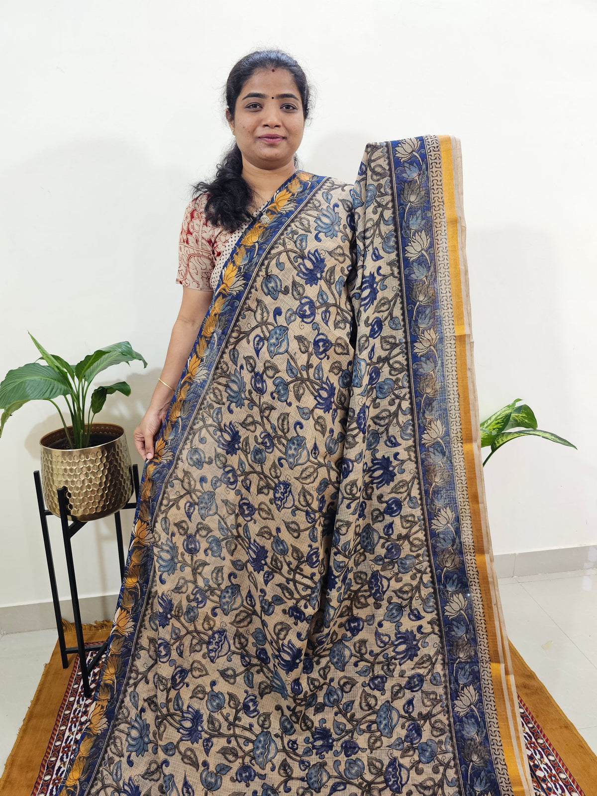 Kota Cotton with Kalamkari Printed Saree - Blue