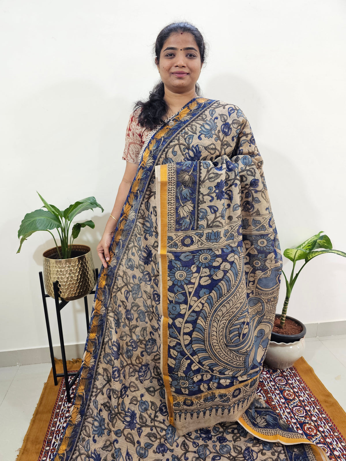 Kota Cotton with Kalamkari Printed Saree - Blue
