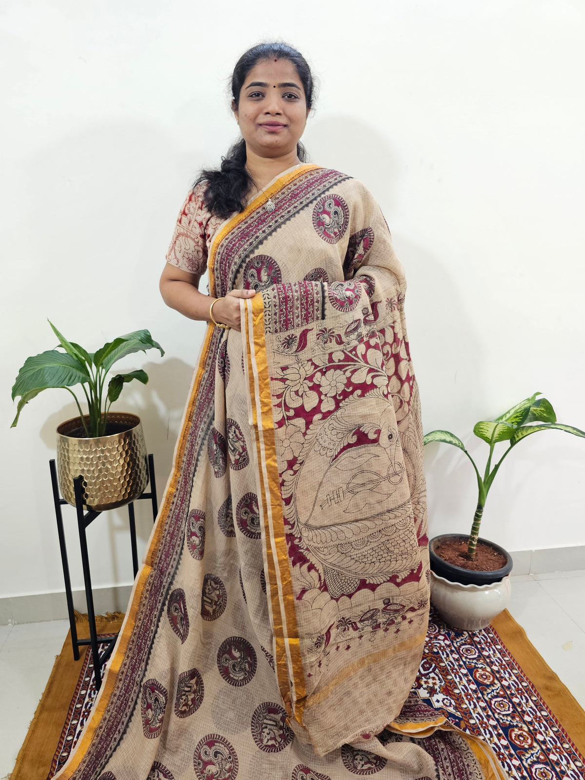 Kota Cotton with Kalamkari Printed Saree - Maroon