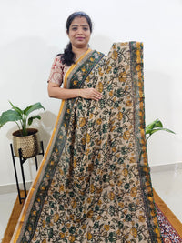 Kota Cotton with Kalamkari Printed Saree - Green with Yellow