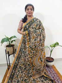 Kota Cotton with Kalamkari Printed Saree - Green with Yellow