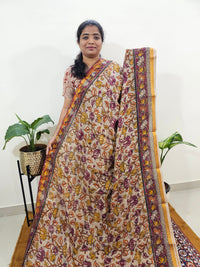 Kota Cotton with Kalamkari Printed Saree - Pink with Yellow