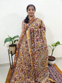 Kota Cotton with Kalamkari Printed Saree - Pink with Yellow