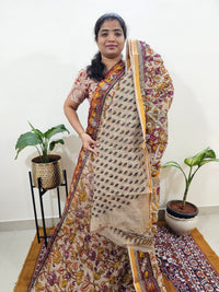 Kota Cotton with Kalamkari Printed Saree - Pink with Yellow