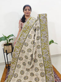 Cotton Kalamkari Saree - Cream with Mehndi Green