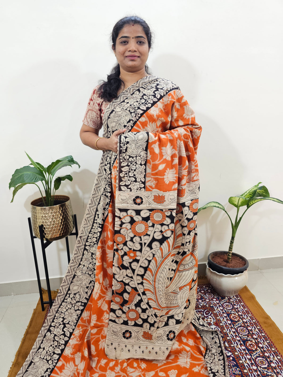 Cotton Kalamkari Saree - Orange