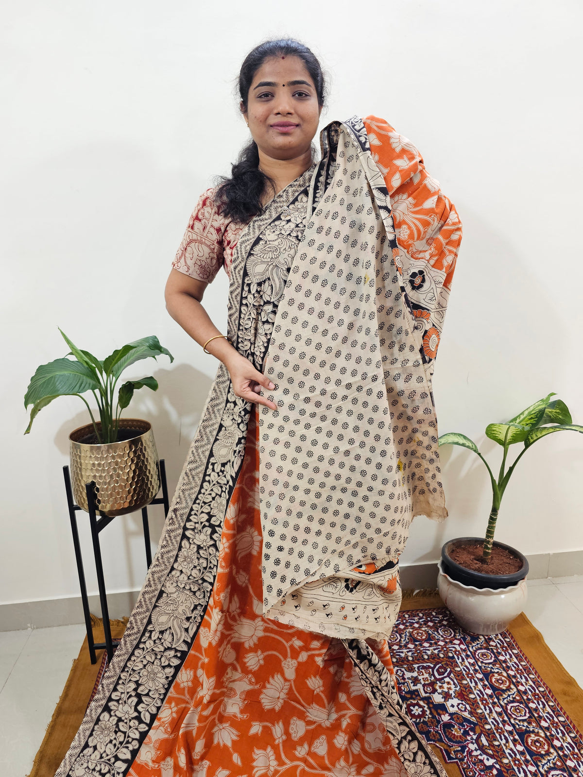 Cotton Kalamkari Saree - Orange