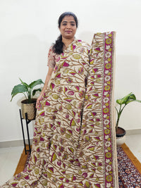 Cotton Kalamkari Saree - Pink with Brown
