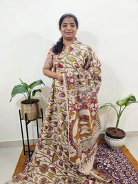 Cotton Kalamkari Saree - Pink with Brown