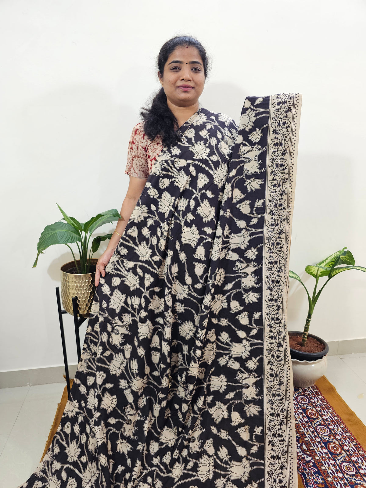 Cotton Kalamkari Saree - Black