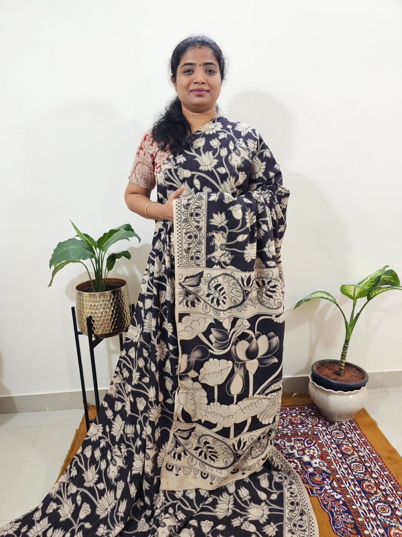 Cotton Kalamkari Saree - Black
