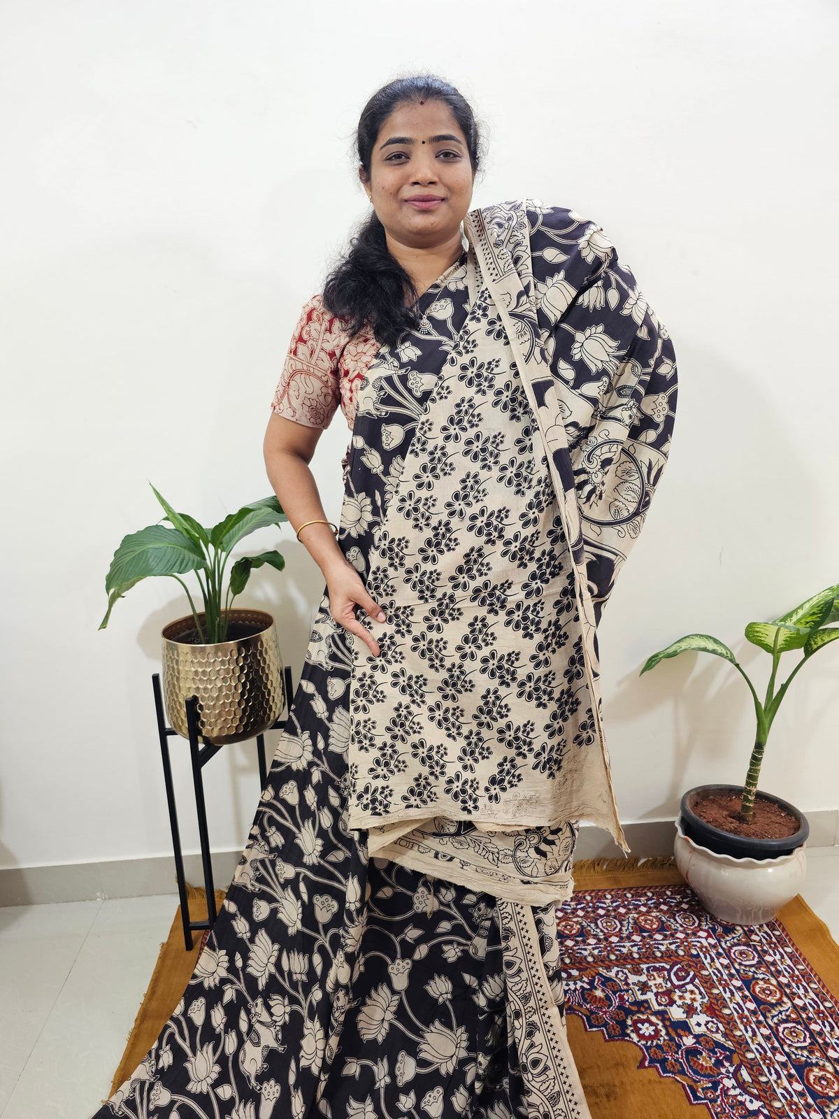 Cotton Kalamkari Saree - Black