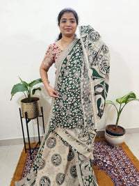 Cotton Kalamkari Saree - Cream with Green