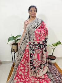 Cotton Kalamkari Saree - Pink with Black