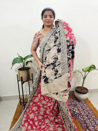 Cotton Kalamkari Saree - Pink with Black