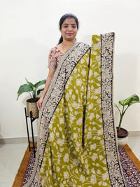 Cotton Kalamkari Saree - Green with Black