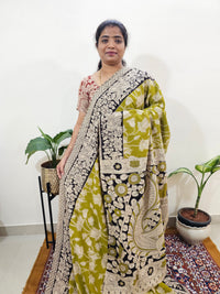 Cotton Kalamkari Saree - Green with Black