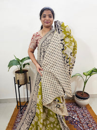 Cotton Kalamkari Saree - Green with Black