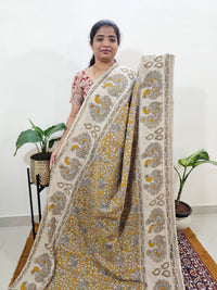 Cotton Kalamkari Saree - Yellow with Pink