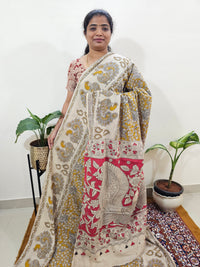 Cotton Kalamkari Saree - Yellow with Pink